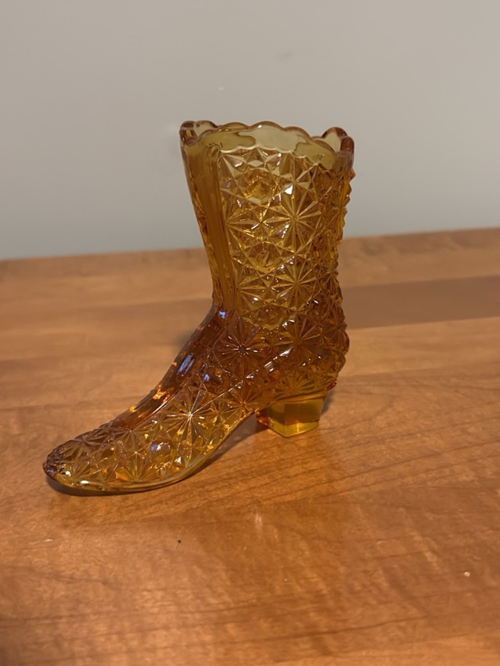Fenton Amber Starburst Glass Boot Figurine